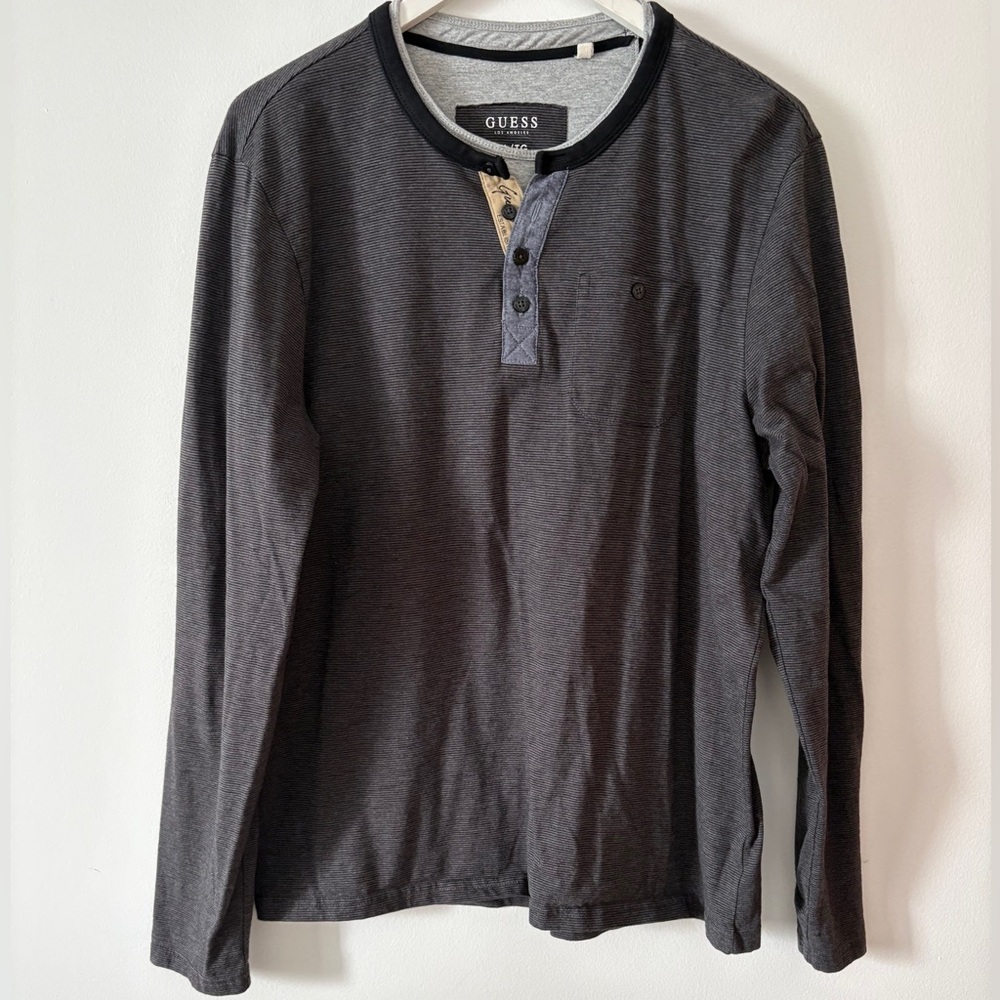 GUESS Charcoal Long Sleeve Henley Shirt